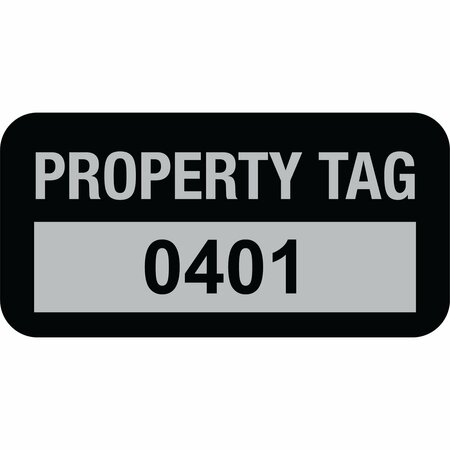 LUSTRE-CAL Property ID Label PROPERTY TAG5 Alum Black 1.50in x 0.75in  Serialized 0401-0500, 100PK 253769Ma1K0401
